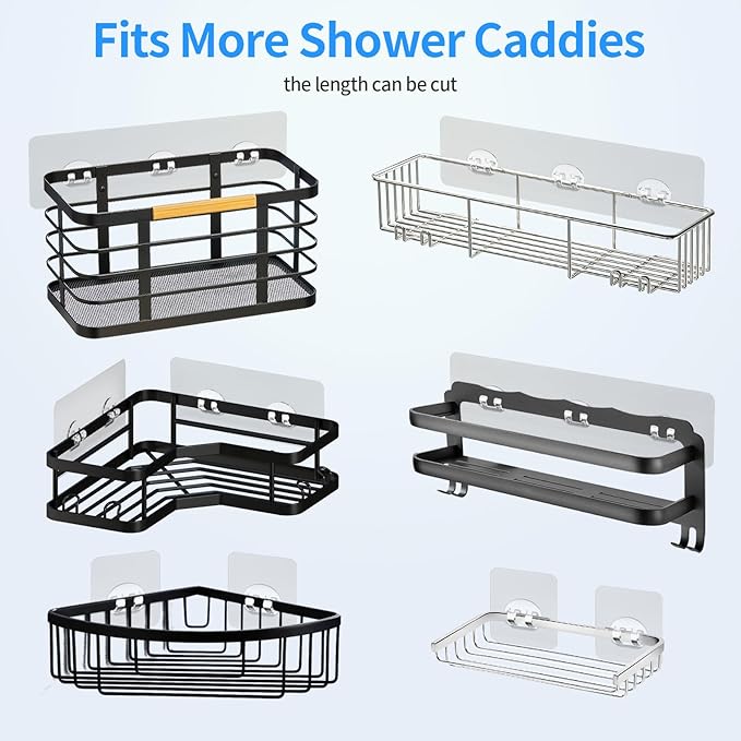 Elegant Shower Caddy Adhesive Replacement, 6 PCS Strong Waterproof Adhesive Hooks and Strips for Shower Shelf and Bathroom Storage Shelves, No Drilling Also Fit Kitchen Rack