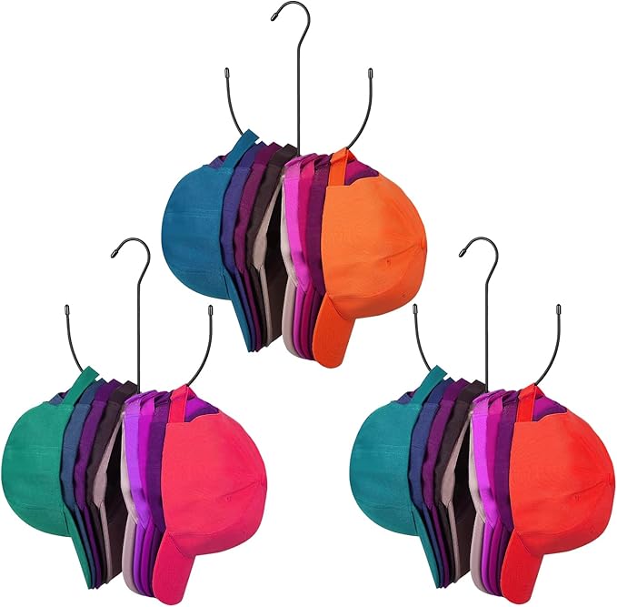 Hat Organizer for 30 Baseball Caps, 3 Pack Black Metal Hat Rack, Closet Hat Hangers, Cap Holder