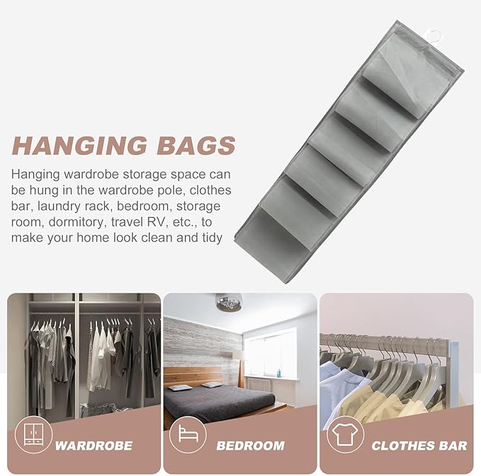 Compartment Hanging Shoe Storage Bag Gray Non-woven Over Door Organizer with Pockets for Socks Underwear Bras Space-saving Closet Wall Hanging Organizer