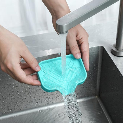 MicoYang Silicone Bathroom Soap Dishes with Drain Spout-Bathroom and Kitchen Sink Organizer,Sponge Holder,Dish Soap Tray,Perfect for Dispenser,Scrubber,Bottle,Cup on Sink or Counter-Mint 4.9"×3.2"