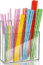 Acrylic Straw Holder for Cabinet Door, Clear Straw Organizer for Reusable Straws, Self-Adhesive No Drill Wall Mount Storage for Kitchen Bar Office, Large Capacity Tableware Rack (8 Compartments)