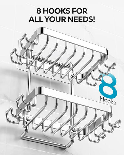Nieifi Adhesive 2 Tier Bar Soap Holder, Stainless Steel for Shower Wall, Soap Dish for Bathroom, Silver