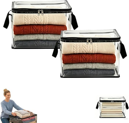 Large Heavy-Duty Thick Plastic Clear Storage Bag for Clothes, Moving & Storage, 2026 Upgraded with Reinforced Handles & Zipper, Stackable Foldable Bins Totes Bags (Black, 2Pcs)