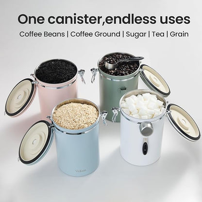 Veken Coffee Canister, 39OZ Large, Airtight Stainless Steel Food Storage Container for 2.2lbs Coffee Beans, Ground, Sugar, Tea, Cookie, Flour, Kitchen Bar Accessories with Date Tracker & Scoop, Blue