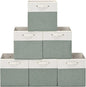 FinishingBo 13 x 13 Inch Fine Linen Storage Bins with Handles，Fabric Cube Boxs，Basket Organizers for Shelves for Home, Closet Drawers (White/Green-6 Pack)