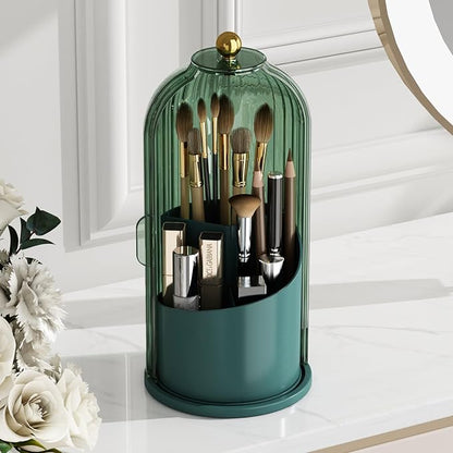 GAXmi Makeup Brush Holder with Lid Cosmetic Tools Organizer 360 Rotating Waterproof Dustproof Beauty Brushes Storage for Vanity, All Green | with Lid, 360 Rotating, Waterproof, Dustproof, for Vanity