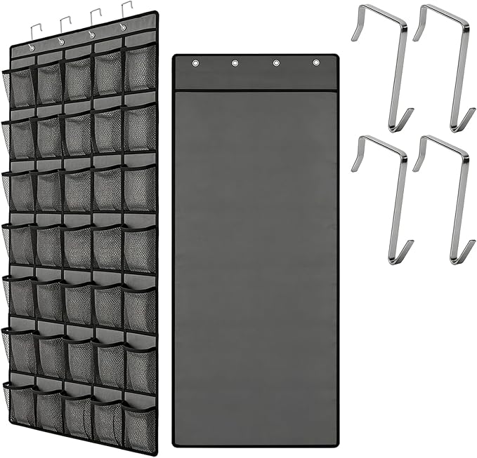 Over the Door Shoe Organizer, 35 Large Breathable Mesh Pockets, Space Saving Hanging Storage, Holds Up to 40 lbs, Hangs on Closets for Shoes, Accessories, Gray