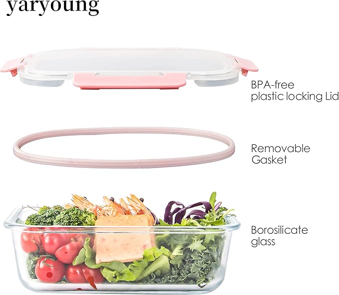 10 Pack Glass Food Storage Containers, Glass Meal Prep Containers with Lids Leak Proof, Microwave & Freezer Safe (34oz & 12oz)
