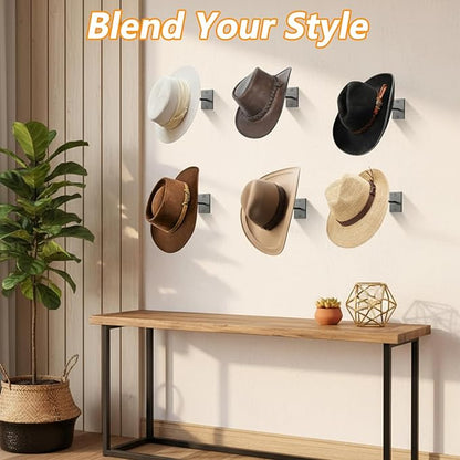 6 Pcs Cowboy Hat Rack for Wall, Cowboy Hat Holder Wall Mount, Western Rustic Metal Hats Hanger Hooks Organizer for Fedora, Sun Hats, Wide Brim, Western Room Decor