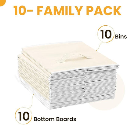 Criusia Large Storage Cubes, 13 Inch Cube Storage Bins for Shelves Closet Nursery Bedroom - 10 Pack Collapsible Storage Baskets with Handles - Fabric Bins for Organizing Clothes Blanket Toys (Beige)