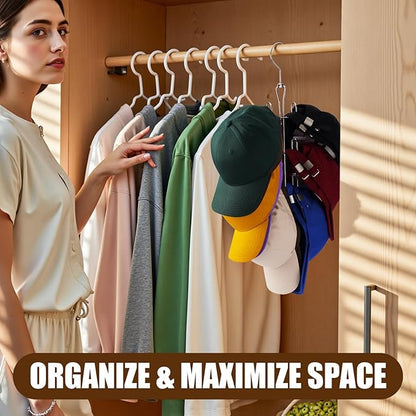 Hat Hanger 2pcs Metal Hat Storage For Baseball Caps,Rotatable Hat Organizer For Closet,Hat Rack With 6 Hooks Up to 30 Caps Hold,Silvery