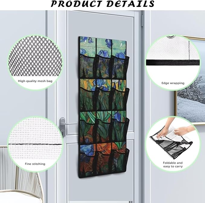 Generic Irises Over the Door Pantry Organizer Reusable Over The Door Storage Organizer for Clothes Easy to Hang Behind The Door Making The Area Tidy and Orderly