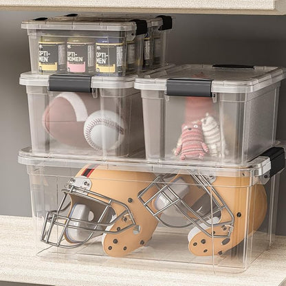 Superio Small Clear Storage Box with Lid, 4.75 Quart Plastic Container Bins for Organizing, Stackable Crates, BPA Free, Non Toxic, Odor Free, Organizers for Home, Office, School, and Dorm, 10 Pack