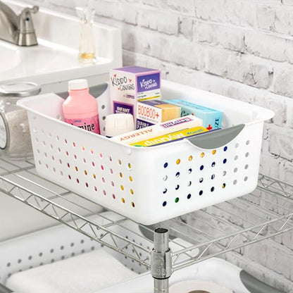 Sterilite 24-Pack Medium Ultra Basket, Open Top Plastic Storage Organizer, White - Classic Baskets for Organizing Countertops, Pantry Shelves, Kitchen Cabinets, Laundry Rooms or Home Offices