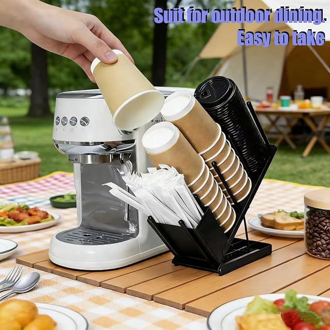 Adjustable Coffee Cup and Lid Holder, Disposable Cup Dispenser Organizer Stand for Countertop Coffee Bar Station, Bakery & Breakroom, Fits 3.14 Inch Cup Mouth (8oz/10oz/14oz/16oz Cups)