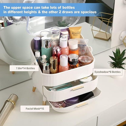 Makeup Organizer,Cosmetics Display Case With 2-Layer Storage Box,Waterproof And Dustproof,Skincare Storage Box (White A)