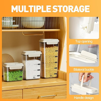 3-Piece Airtight Storage Set - 1200ml+2000ml+2800ml with Handheld Design, BPA-Free Food-Grade, Stackable Organizers for Flour, Grains, Oats, Pasta, Pet Food (Cream Yellow)