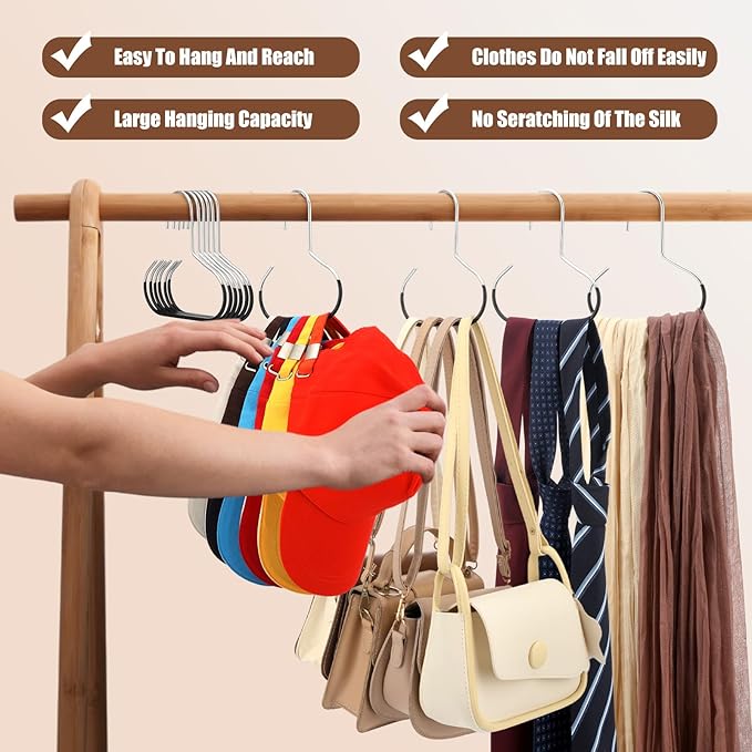 Zonon 24 Pcs Scarf Hangers for Closet Metal Belt Ring Hanger Scarf Organizer Storage Holders with Grip Coating for Ties Scarves Belts Tank Tops Hat Hooks (Black)