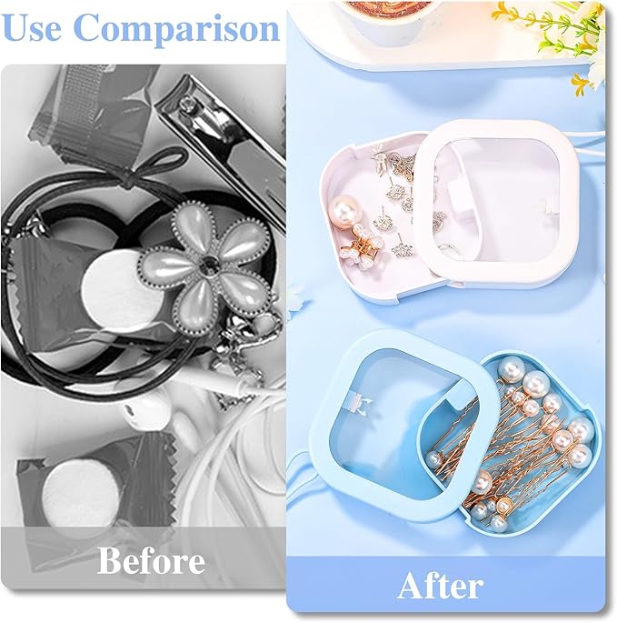Prudiut Hair Tie Organizer Small Hair Tie Holder Organizer Hair clip Jewelry Organizer for Baby Teen Girl Women, Portable Hanging Small Items Desktop Storage Box (blue and white)