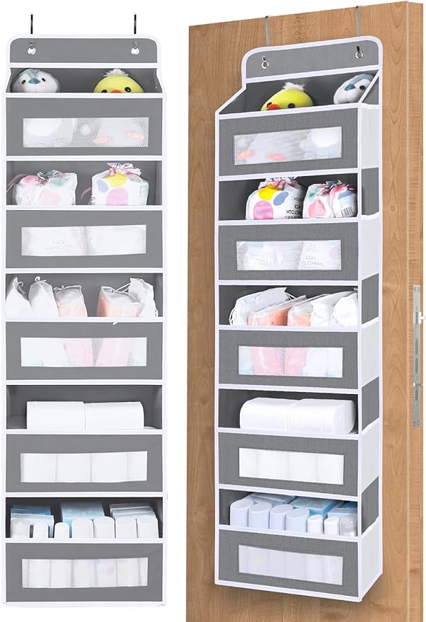3 Pack Over The Door Organizer Storage, 5 Shelf Hanging Door Organizer with 10 Large Capacity Pockets, Anti Tilt 44 lb Load Behind Door Storage for Bedroom, Bathroom, Pantry, Nursery