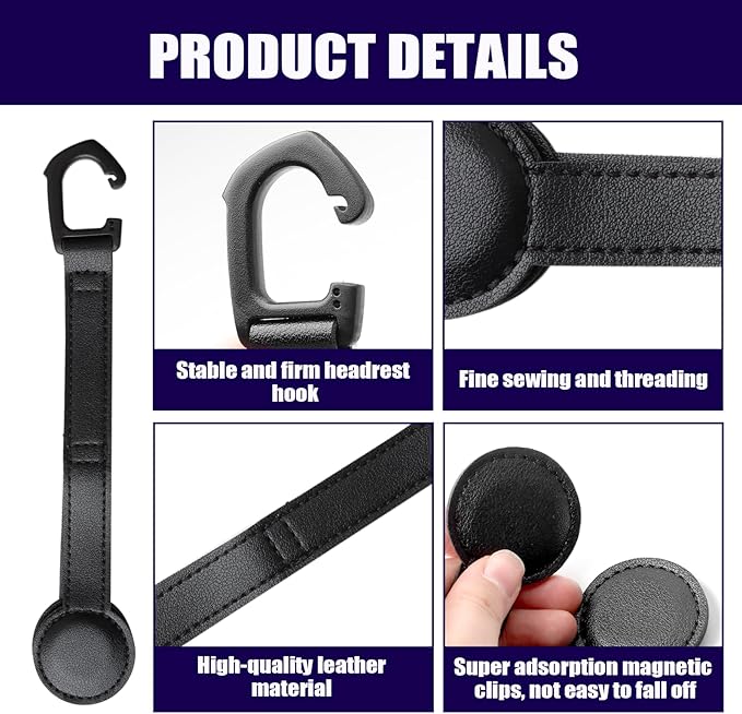 Cowboy Hat Holder for Truck, Magnetic Leather Cowboy Hat Rack for Truck and Car Headrest, Vehicle Organizer for SUV Pickup