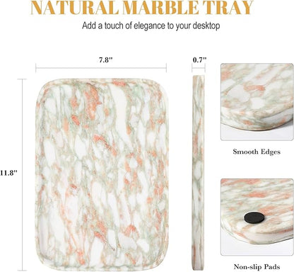Koville Marble Tray, 12"x8" Marble Vanity Tray for Countertop Bathroom Kitchen Dresser, Decorative Catchall Trays for Perfume Jewelry, Rectangular Stone Serving Tray(Rosso Norvegian)