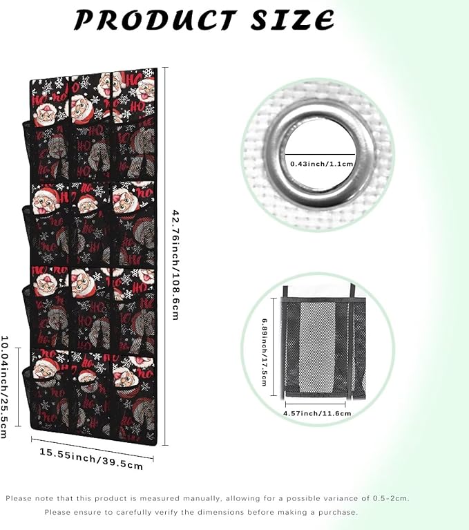 HO The Santa Claus Door Hanging Shoe Organizer for Merry Christmas,Easy to Install Over The Door Organizer for School,Space Saving with 12 Pockets Wall Hanging Storage