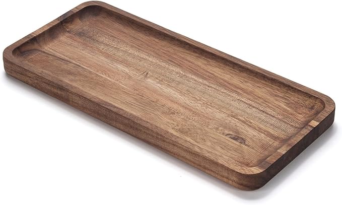Bathroom Vanity Tray, Acacia Wood Counter Tray, Toilet Tank Tray, Appetizer Charcuterie Snack Serving Board, 11.8 x 5.5 x 0.8 inch