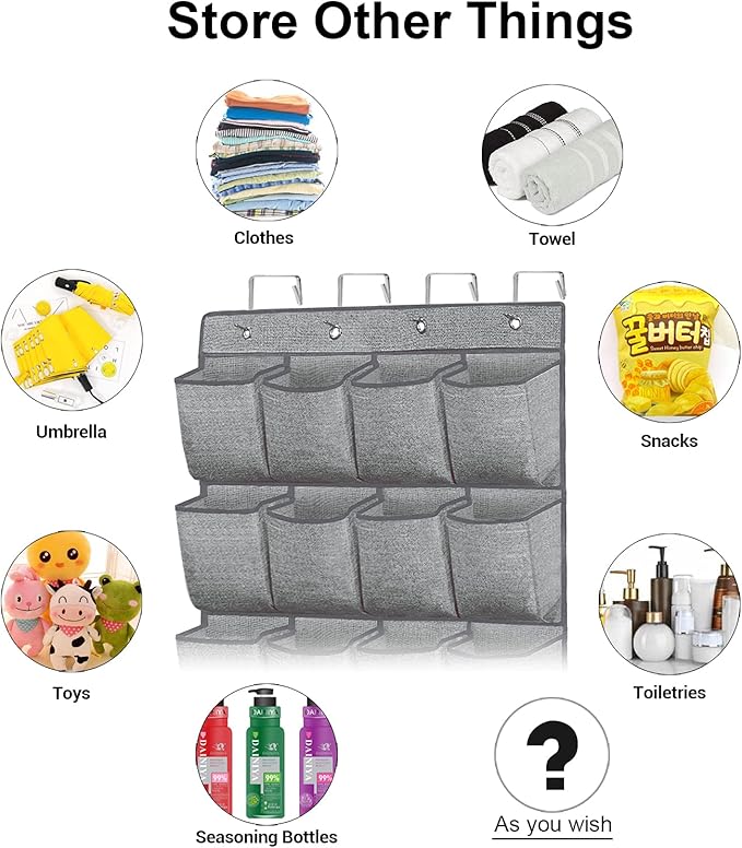 homyfort Over the Door Shoe Organizer,Hanging Shoe Rack Storage Holder with 24 Extra Large Fabric Pockets for Closet,Men Sneakers,Women High Heeled Shoes,Slippers,Grey 61.4''x22''