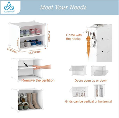 Patented Shoe Racks Organizers Shelves, Floor-Standing, Wall Hanging, Sturdy and extendable. Easy DIY Assembly, for Door Entrance, Closet, and Workplace (2x4Grid, White)