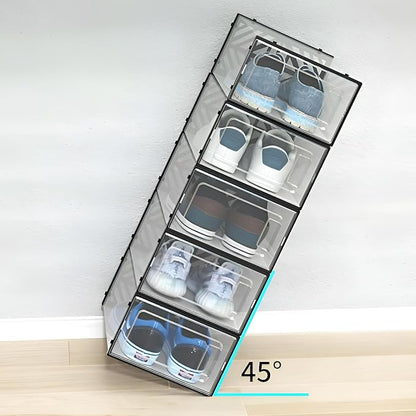 20 Pack Shoe Storage Boxes, Plastic Stackable Foldable Shoe Boxes with Clear Front Opening Door for Sneakers Flats Slippers Sandals Casual Shoes, Space Saving, 13.58*9.06*5.51in (Black)