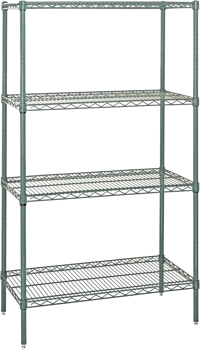 Quantum Storage Systems WR86-2424P Wire Shelving Starter Kit, 24" W x 24" D x 86" H, 600 lbs Capacity, Carbon Steel, Epoxy Coated, Green, NSF
