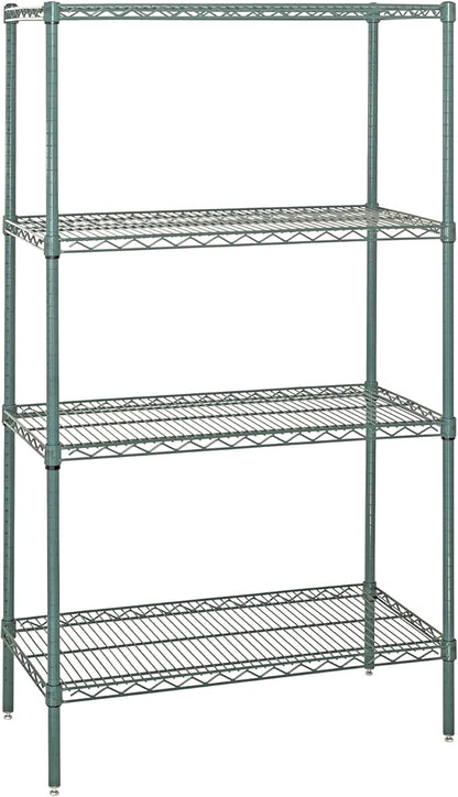 Quantum Storage Systems WR86-2424P Wire Shelving Starter Kit, 24" W x 24" D x 86" H, 600 lbs Capacity, Carbon Steel, Epoxy Coated, Green, NSF