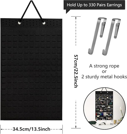 Earring Organizer Hanging Earring Holder, Holds Up To 330 Pairs, Soft Felt Wall Mount Earring Display Holder Stud Earrings Organizer for Women Girls - 1 Pack (Include Metal Hook and Rope)