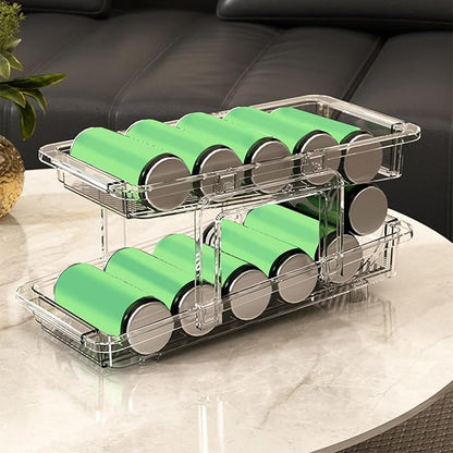 YOXIER Refrigerator Organizers & Storage,Soda Can Organizer,2 Tier Beverage Drink Dispenser for Mini Fridge,Rolling Pop Can Storage for Refrigerator,Mini and Tall Skinny Can Holder for Pantry Clear