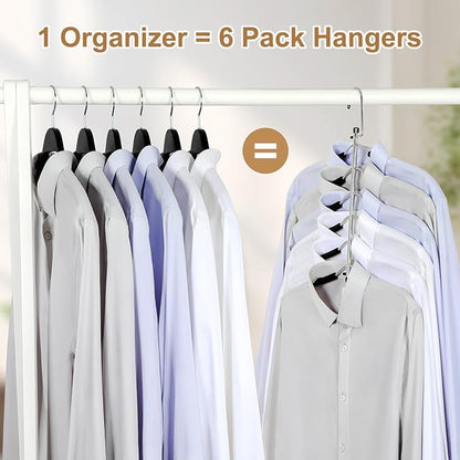 TOPIA HANGER Clothes Hanger Space Saving, 6 Tier Shirt Coat Hangers Space Saving No Bump Shoulder Hangers with No Slip Foam Padded Hangers Organizers and Storage for Men and Women 4 Pack-CT65B