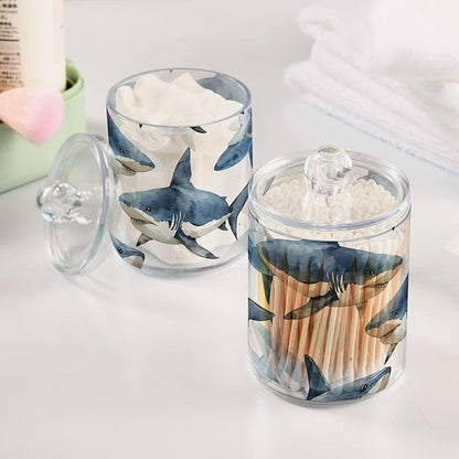 Fierce Sharks 4 Pack Plastic Storage Jar with Lid, Cotton Swabs Cans, Bathroom Canisters for Organizing Cotton Balls, Floss