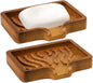 DEBETOOL 2Pack Wood Soap Dish - Natural Wooden Bar Soap Holder with Drain Spout Fast Drying for Shower & Kitchen Sink, Bathroom Sponge Holder with Tray（Waterproof）