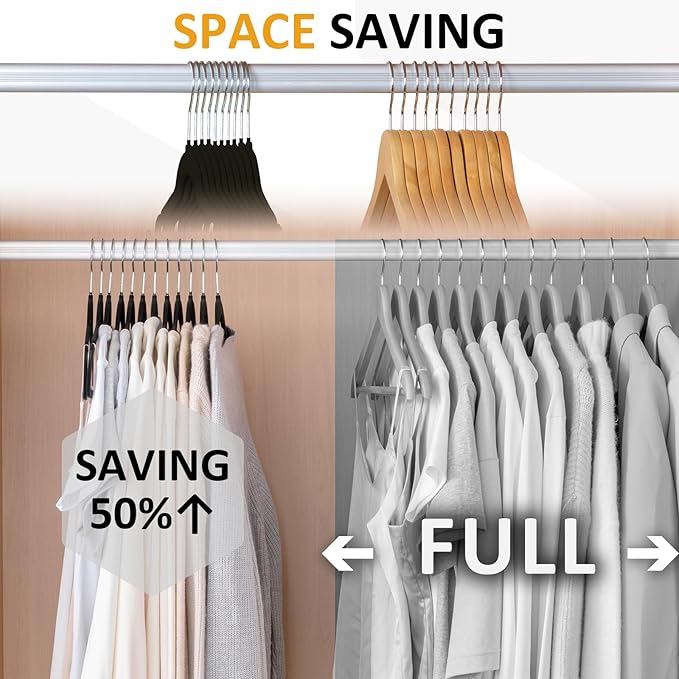 Velvet Hangers, 50 Pack Black Slim Felt Hangers with 360 Swivel Hook, Non-Slip, Heavy Duty for Coats, Pants & Dresses