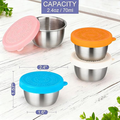 10 Pack 2.4 Oz Salad Dressing Containers To Go, Stainless Steel Small Condiment Containers with Lids, Reusable Leakproof Sauce Container Cups for Lunch Bento Box Picnic & Travel