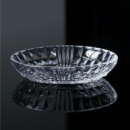 Clear Glass Soap Dish, Oval Bar Soap Holder with Embossed Raised Sides for Bathroom, Sink and Kitchen