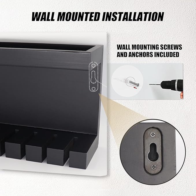 Yamahiko Belt Organizer - Wall Mounted Hanger with Double Shelving, Universal Rack for Men & Women, Black