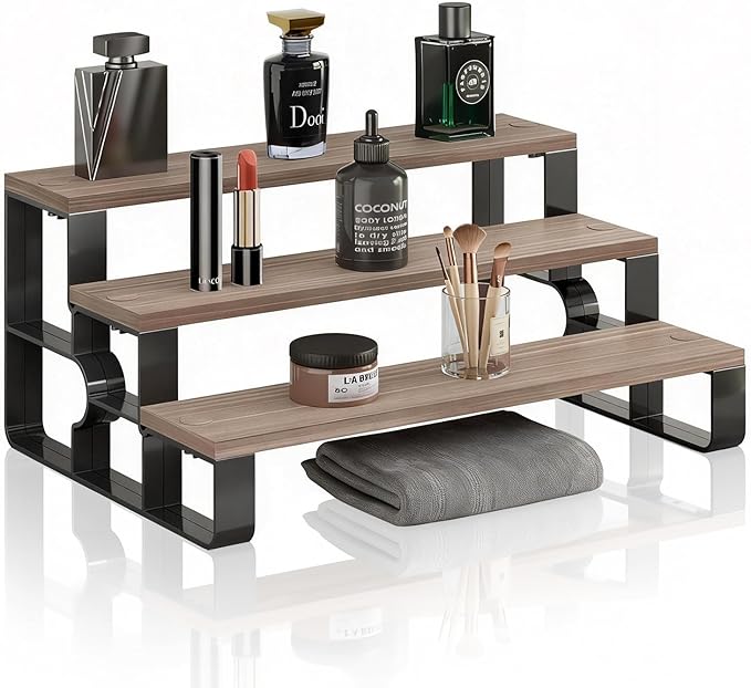 Perfume Organizer for Men,Cologne Organizer for Dresser,3 Tier Bathroom Organizer,Makeup Organizers,Wooden Display Riser Stand for Vanity,Bedroom,Dressing(Walnut-Width=11.2")