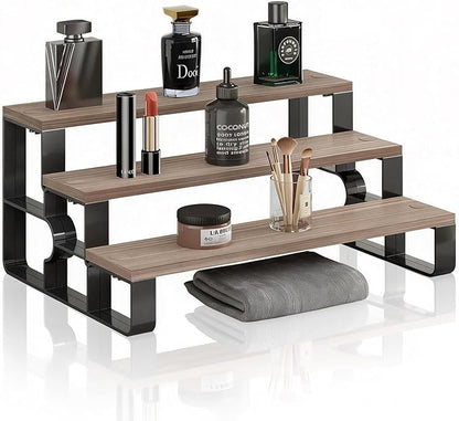 Perfume Organizer for Men,Cologne Organizer for Dresser,3 Tier Bathroom Organizer,Makeup Organizers,Wooden Display Riser Stand for Vanity,Bedroom,Dressing(Walnut-Width=11.2")