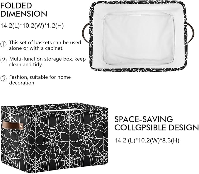 Halloween Spiderweb Large Storage Basket Cube Storage Bin Canvas Fabric Organizer Handles Collapsible Decorative for Clothes Toys Bedroom