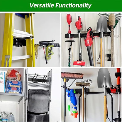 PIYILO Garage Tool Organizer Wall Mount with 48 inches Rails and 6 Double-layer Hooks, Garden Tool Rack Heavy Duty, Garage Hanging Storage Rack For Yard Tools, Shovel, Shed