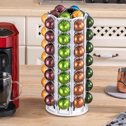 FlagShip Vertuo Pod Holder for Nespresso Pod Carousel Coffee Pod Stand with Elegant White(80+ Pods Capacity)