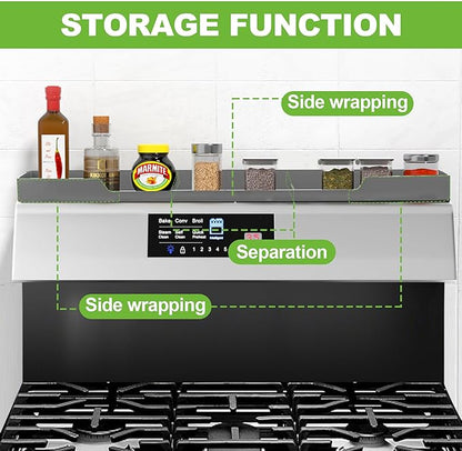 30 Inch Magnetic Stove Top Shelf | 3-Zone Kitchen Organizer with Anti-Slip & Anti-Fall Design | Heat Resistant (-40°F to 446°F) Food-Grade Silicone Spice Rack for Flat-Top Stoves, Grey
