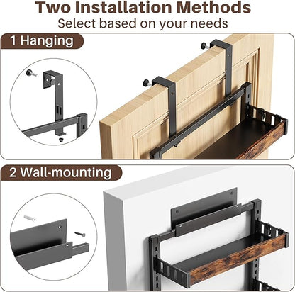 8 Tier Over The Door Pantry Organizer, 2 IN 1 Wall Mount or Metal Hanging Spice Rack for Pantry Organizers and Storage, Seasoning Shelves，Adjustable Basket with Hooks for Kitchen Cabinet and Closet