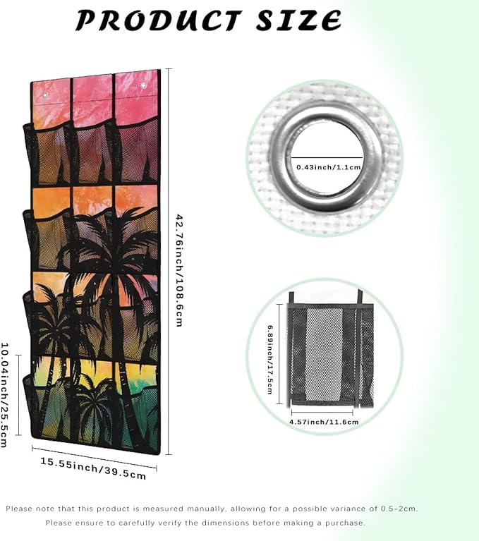 Palm Design Hanging Shelves Over the Door Organizer Storage for Closet with 12 Pockets,Nursery Organization,Over The Door Organizer,Organizer for Bedroom Bathroom,Kitchen